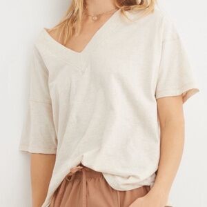 Aerie Extreme V-Neck Cream Oversized Tee